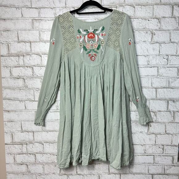 Free People Sage Green Embroidered Mini Dress - Picture 3 of 12